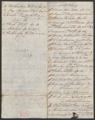 Bestellung diverser Musikalien : 1826