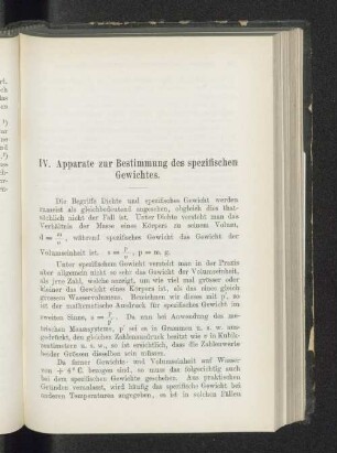 IV. Apparate zur Bestimmung des spezifischen Gewichtes.