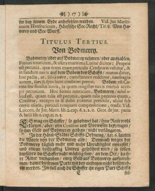 Titulus Tertius. Von Bodmerey.