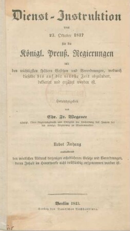 [Hauptbd.]: Dienst-Instruktion vom 23. Oktober 1817