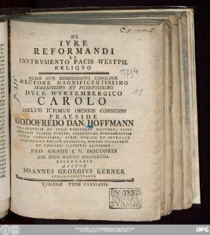 De Ivre Reformandi Ex Instrvmento Pacis Westph. Reliqvo