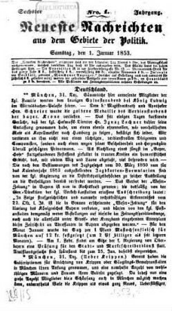 Neueste Nachrichten aus dem Gebiete der Politik. 1853 = Jg. 6, 1 - 3