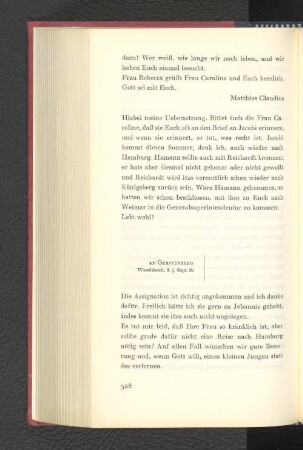 An Gerstenberg Wandsbeck, den 9. September 1782
