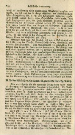 B. Ueberblick über die neuere Agrarische Gesetzgebung