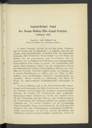 Gegenwärtiger Stand des Donau-Moldau-Elbe-Kanal-Projekts. (Frühjahr 1897)