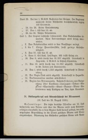 31. Stellungskampf und Abwehrschlacht bei Miraumont