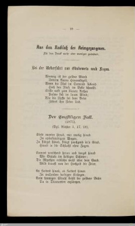 Aus dem Nachlaß des Heimgegangenen