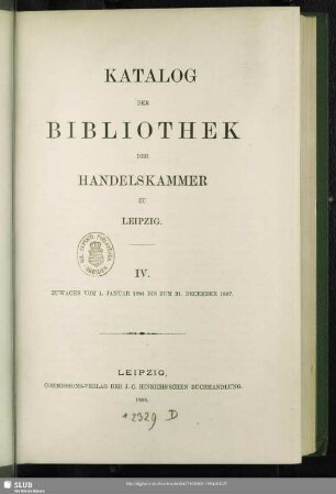 4.1894/97: Katalog der Bibliothek der Handelskammer zu Leipzig
