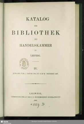 4.1894/97: Katalog der Bibliothek der Handelskammer zu Leipzig