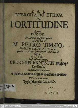 Exercitatio ethica de fortitudine