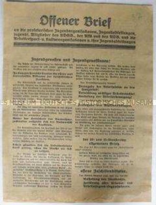 Flugblatt der "Kommunistischen Jugend Deutschlands" zum Arbeitszeit- und Ermächtigungsgesetz