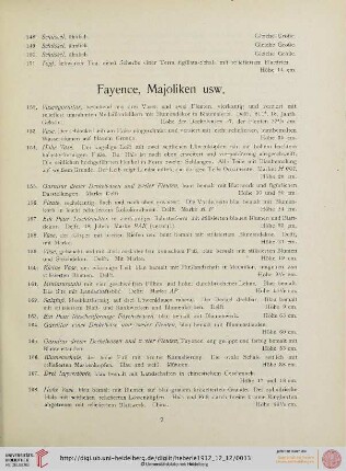 Fayence, Majoliken usw. (Nr. 152-234)