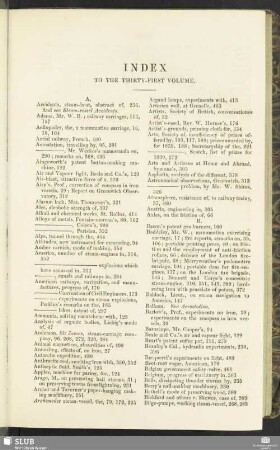 Index to the thirty-first volume