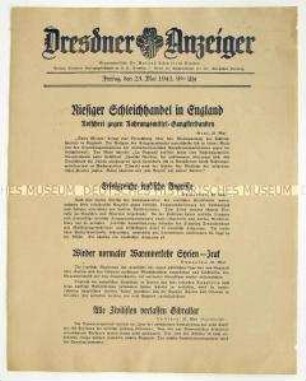 Nachrichtenblatt "Dresdner Anzeiger" u.a. mit Meldungen zum Kriegsschauplatz Naher Osten