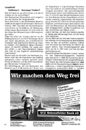 Leserbrief : Kahlkamp 4 Quosque Tandem?