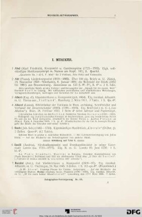 I. Musiker (Nr. 1-361)