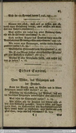 Eilftes Capitel. Vom Willen, den Neigungen und der Freyheit