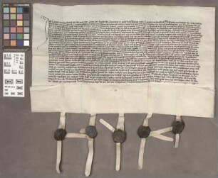 Butzbach: Kaufbrief über das von Conrad v. Schwalbach Peter v. Schwalbach Komtur St. Johannsorden, Conrad v. Schwalbach, Margareta v. Buches seine...