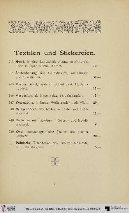 Textilien und Stickereien (Nr. 243-251)