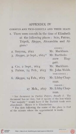 Appendix IV: Consuls and vice-consuls and their seats