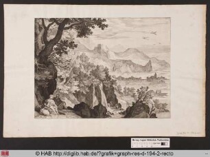 Die Ruhe auf der Flucht nach Ägypten in einer Gebirgslandschaft.