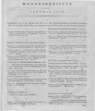 Monatsregister vom Februar 1828