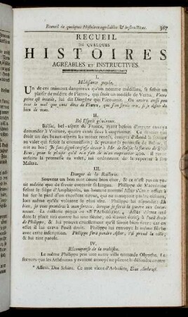 Recueil de quelques Histoires agreables et instructives.