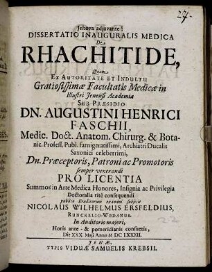 Dissertatio Inauguralis Medica De Rhachitide