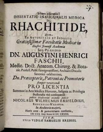 Dissertatio Inauguralis Medica De Rhachitide