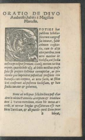 Oratio De Divo Ambrosio, habita a Magistro Marcello.
