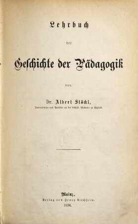 Lehrbuch der Geschichte der Pädagogik