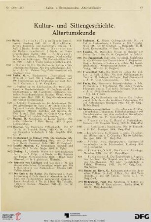 Kultur- und Sittengeschichte Altertumskunde (Nr. 1066-1178)