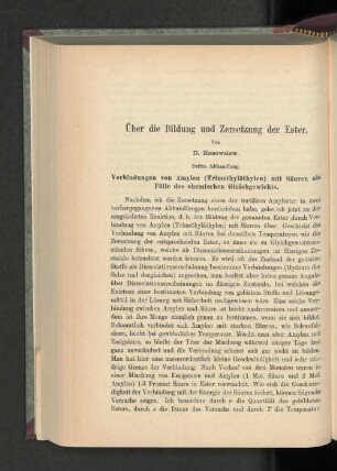 Über die Bildung und Zersetzung der Ester.