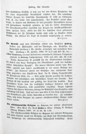 121 [Rezension] Hoberg, Gottfried, Die Genesis, nach dem Literalsinn erklärt