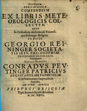 Doctrinae peripateticae compendium ex libris meteorologicis collectum