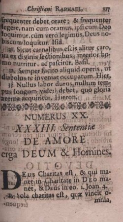 Numerus XX. XXXIII. Sententiae De Amore erga Deum & Homines.