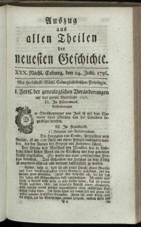 XXX. Nachl. Coburg, den 24. Julii, 1756.
