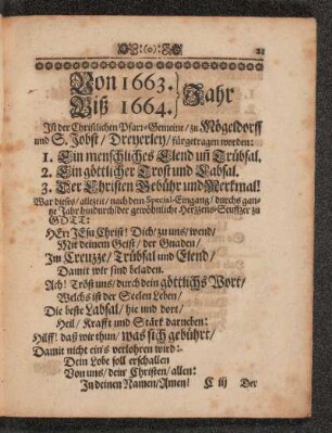 Von 1663. Biß 1664. Jahr
