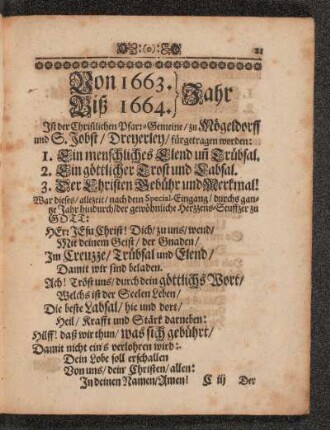 Von 1663. Biß 1664. Jahr