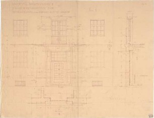 Fischer, Theodor; München - Westend; Wohnblock Leonhard Moll - Block II Ganghoferstrasse - Eingang (Grundriss, Ansicht, Schnitt)