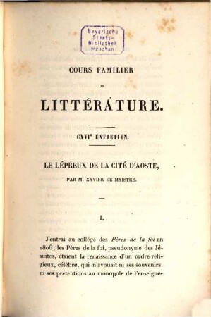 Cours familier de littérature : un entretien par mois, Tome vingtième