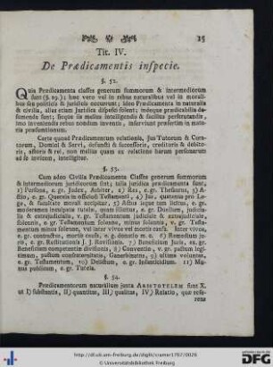 Tit. IV. De Praedicamentis inspecie.