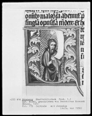 Lateinische Bibel — Initiale J mit Jeremias, Folio 175recto