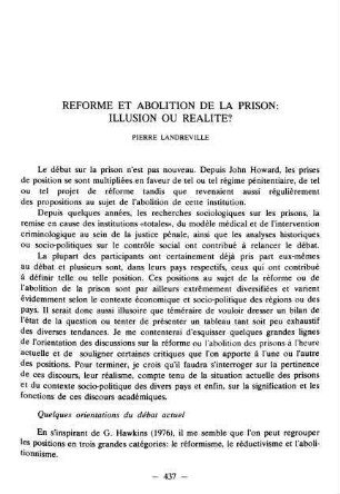 437-448, Reforme et abolition de la prison: Illusion ou realite?