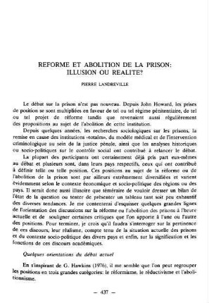 437-448, Reforme et abolition de la prison: Illusion ou realite?