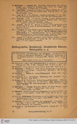 Bibliographie, Buchdruck, Graphische Künste, Bibliophilie u. a (Nr. 104 - 264)