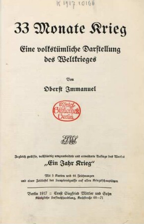 33 Monate Krieg : eine volkstümliche Darstellung des Weltkrieges