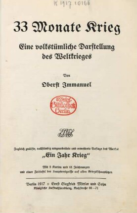 33 Monate Krieg : eine volkstümliche Darstellung des Weltkrieges
