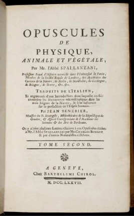 T. 2: Opuscules De Physique, Animale Et Végétale. Tome Second