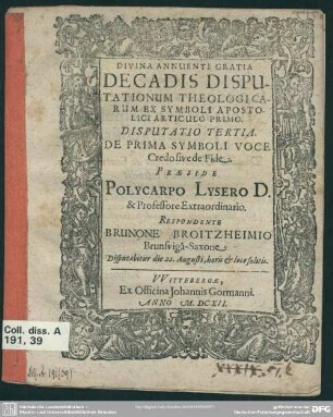 3: De prima symboli voce credo sive de fide